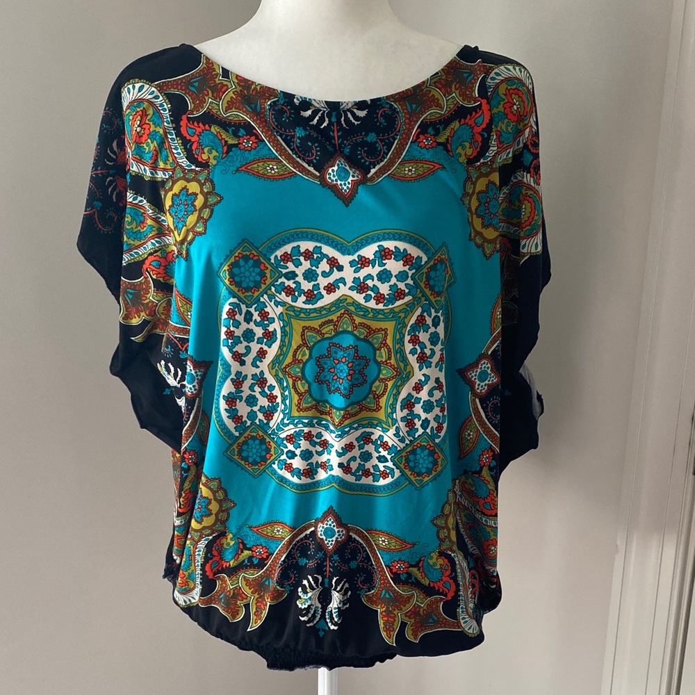 Madison Teal and Black Paisley Blouse